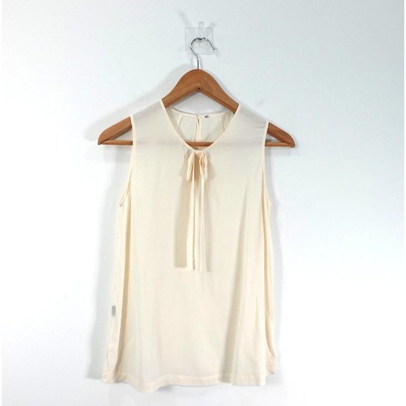 Cream Top Women‎ Medium Sleeveless Blouse Tie Bow Basic Casual Summer Boho Light - Picture 1 of 6